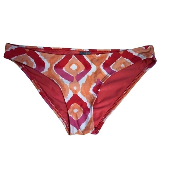 AERIE Bikini Bottom in deep coral, Orange and white Ikat pattern - Size Small - Picture 1 of 5